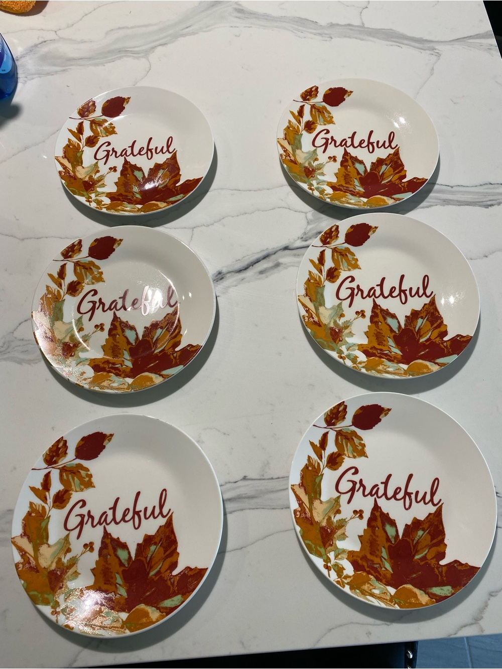 Grateful Fall Salad/Dessert Plates - Set of 6, Autumn Leaf Design